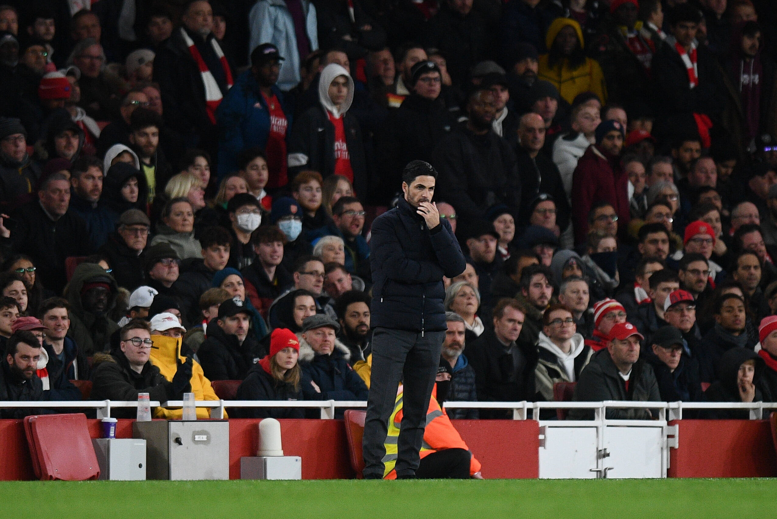 Mikel Arteta pictured on the touchline during Arsenal's 2-0 loss to Liverpool in March 2022