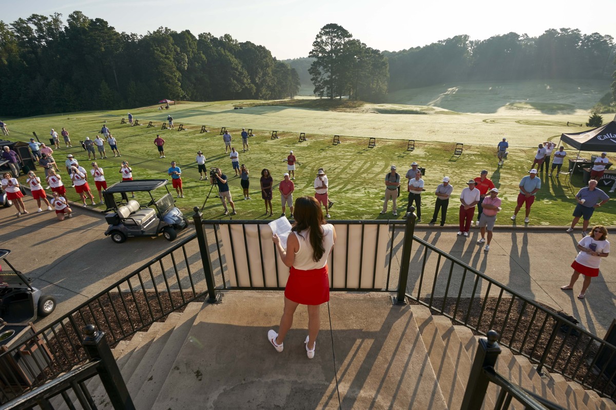 Ashley addressed the crowd at the Red Pants Memorial. The event catalyzed fundraising for the Gene Siller Memorial Grant, which provides financial assistance to junior golfers in Georgia.