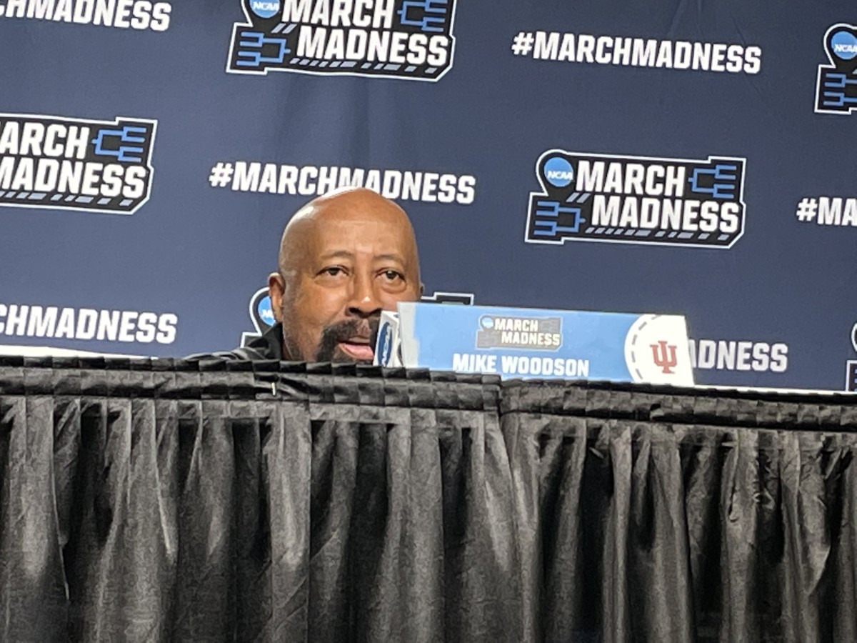 Mike Woodson meets with the media on Wednesday in Portland.