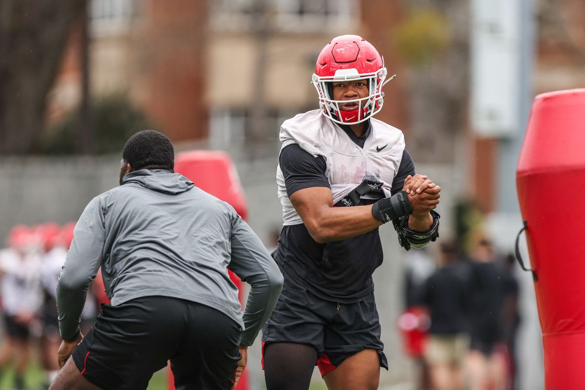 During the Bulldogs' practice at Butts-Mehre Heritage Hall in Athens, Ga., on Tuesday, March 15, 2022. (Photo by Mackenzie Miles)
