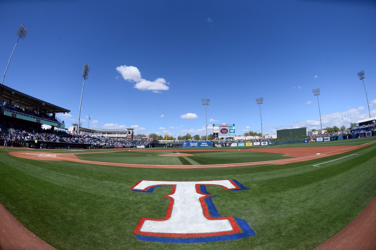 Mar 8, 2020; Surprise, Arizona, USA; A general view of the field prior to the spring training game between the Texas Rangers and the Los Angeles Dodgers at Surprise Stadium. Mandatory Credit: Joe Camporeale-USA TODAY Sports