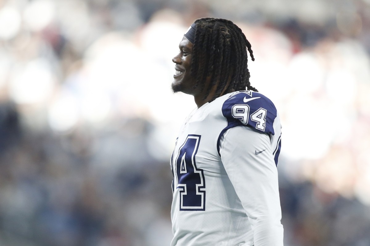 Dallas Cowboys defensive end Randy Gregory (94) on the field during a time out in the second quarter against the Arizona Cardinals at AT&T Stadium.