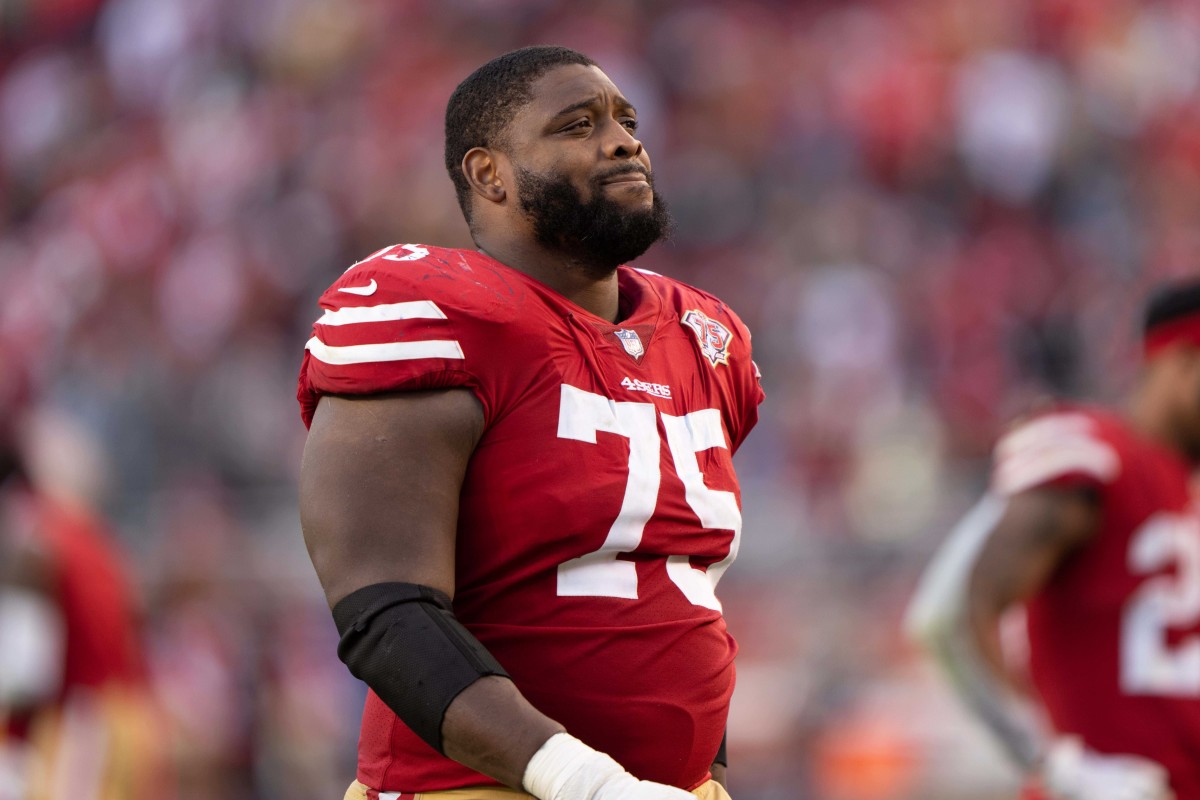 49ers guard Laken Tomlinson smiles after win
