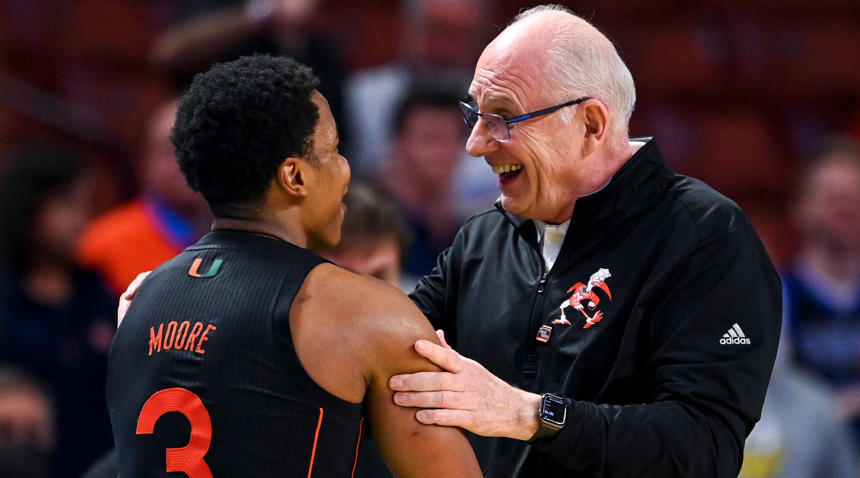 Miami’s Jim Larrañaga celebrates after second round upset of Auburn (video)