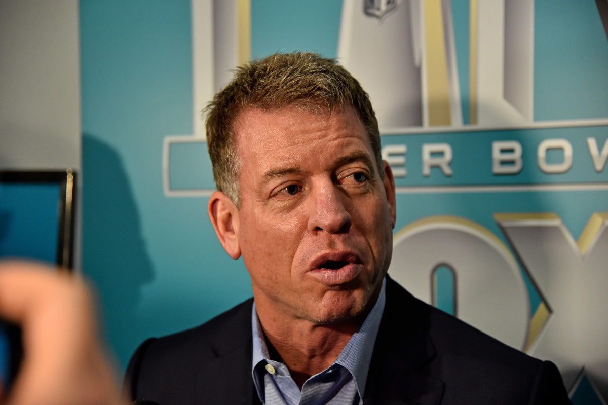 Jan 28, 2020; Miami, Florida, USA; Fox Sports broadcaster Troy Aikman speaks with the media during Fox Sports media day at the Miami Beach convention center. Mandatory Credit: Jasen Vinlove-USA TODAY Sports
