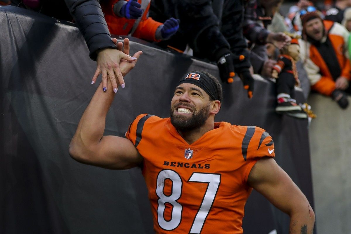 Cincinnati Bengals TE C.J. Uzomah high fives fans