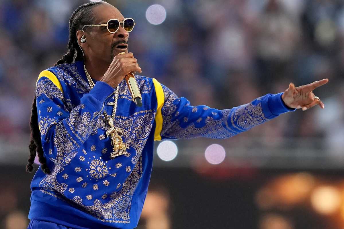 Snoop Dogg performs during halftime of Super Bowl 56 between the Los Angeles Rams and the Cincinnati Bengals, Sunday, Feb. 13 at SoFi Stadium in Inglewood, Calif. Hog fan Guy Douglas Dailey suggested Snoop Dogg make his way up from Southern California to San Francisco to adopt the Razorbacks as his own for the rest of the NCAA Men's Tournament.