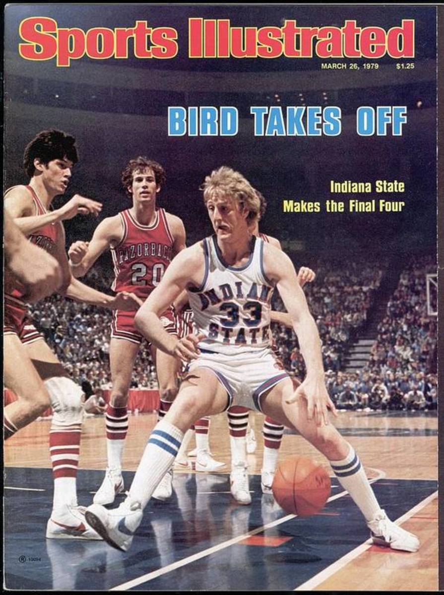 Indiana State Sycamores legend Larry Bird played all 40 minutes, scoring 31 points to hold off Arkansas, 73-71, to advance to the Final Four and eventually the national championship game where the Sycamores lost to Magic Johnson and Michigan State.