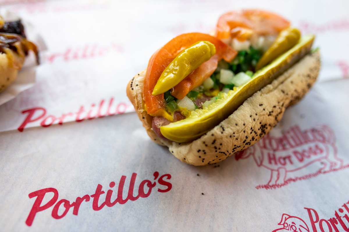 Portillo's original hotdog on March 8, 2021, in Sterling Heights. It was the location's first day being open to the public. Portillo's is most well-known for their Chicago-style hot dogs, but offer's a wide assortment of food. SECONDARY-Portillos 03072021 At 239