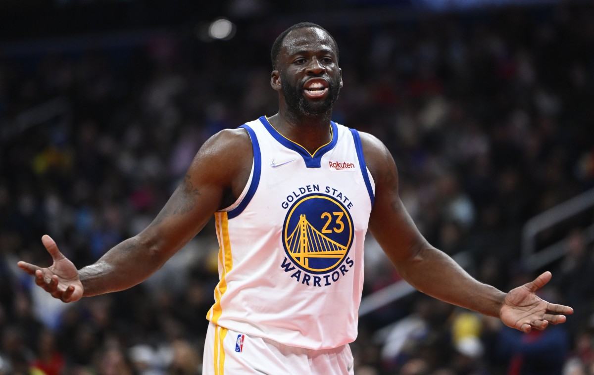 Mar 27, 2022; Washington, District of Columbia, USA; Golden State Warriors forward Draymond Green (23) gestures against the Washington Wizards during the second half at Capital One Arena. Mandatory Credit: Brad Mills-USA TODAY Sports