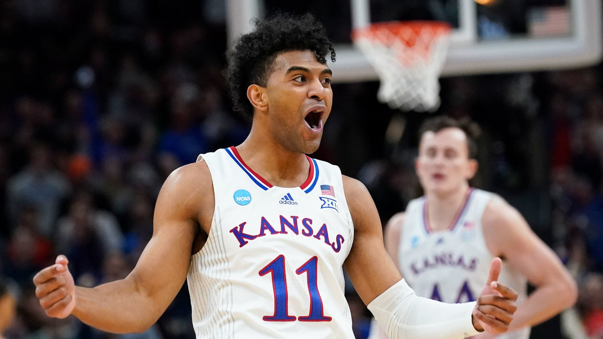 Kansas’s Remy Martin pumps his fists