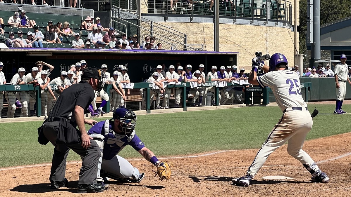 Tommy Sacco at bat for TCU baseball versus Kansas State