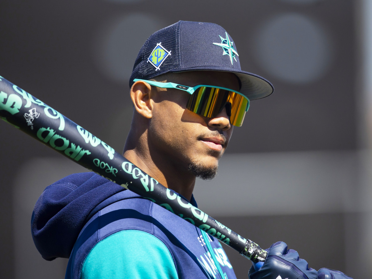 Mar 17, 2022; Peoria, AZ, USA; Seattle Mariners outfielder Julio Rodriguez during spring training workouts at Peoria Sports Complex.
