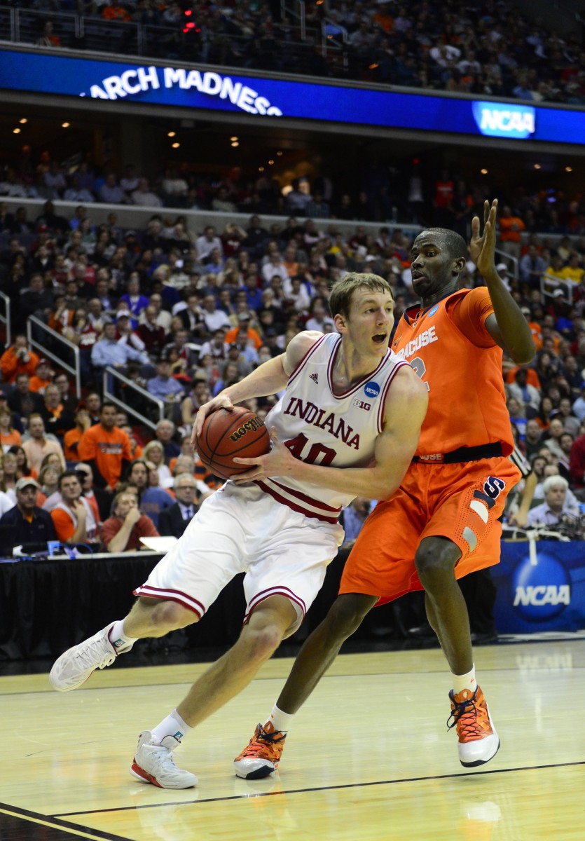 Indiana forward Cody Zeller (40) drives against Syracuse center Baye Keita (12) during the first half of the semifinals of the East regional of the 2013 NCAA Tournament in Washington, D.C. (Bob Donnan-USA TODAY Sports)