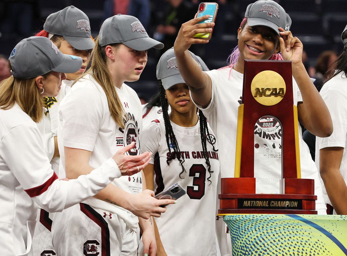 Boston, the Final Four's Most Outstanding Player, collects Carolina's hardware.