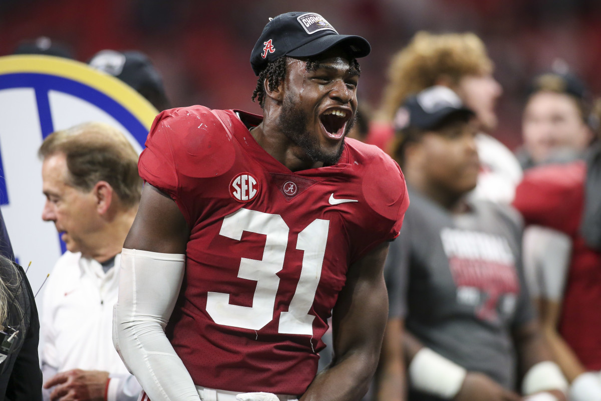 Alabama Crimson Tide linebacker Will Anderson Jr. (31) celebrates after a victory against the Georgia Bulldogs in the SEC championship game at Mercedes-Benz Stadium.