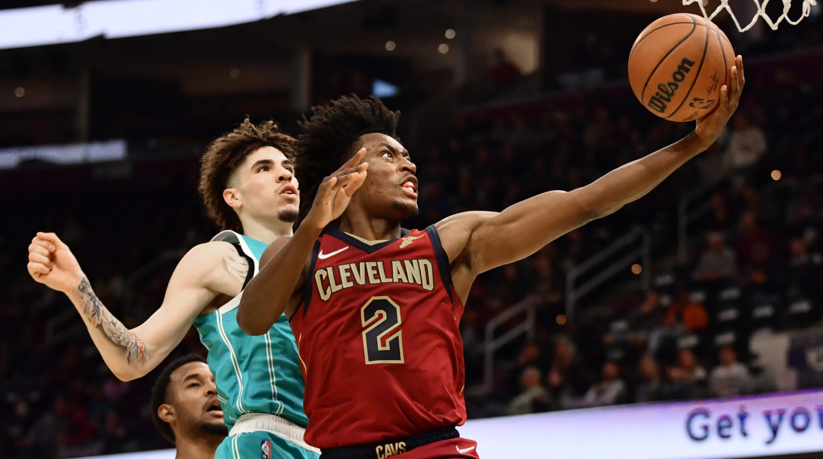 Cleveland Cavaliers guard Collin Sexton (2) drives to the basket against Charlotte Hornets guard LaMelo Ball (2) during the second half at Rocket Mortgage FieldHouse.