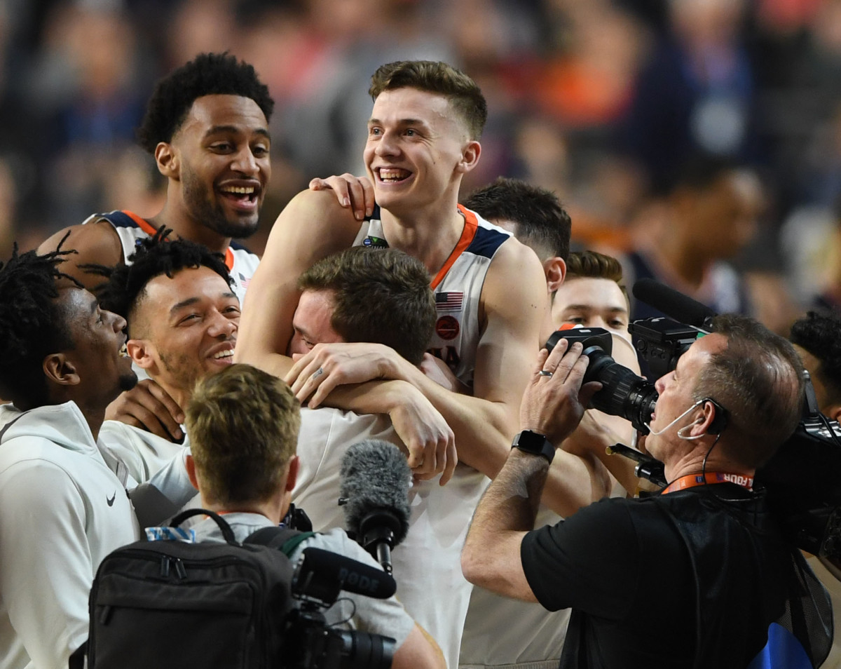 Virginia Cavaliers guard Kyle Guy celebrates after defeating the Auburn Tigers in the semifinals of the 2019 men's Final Four at US Bank Stadium.