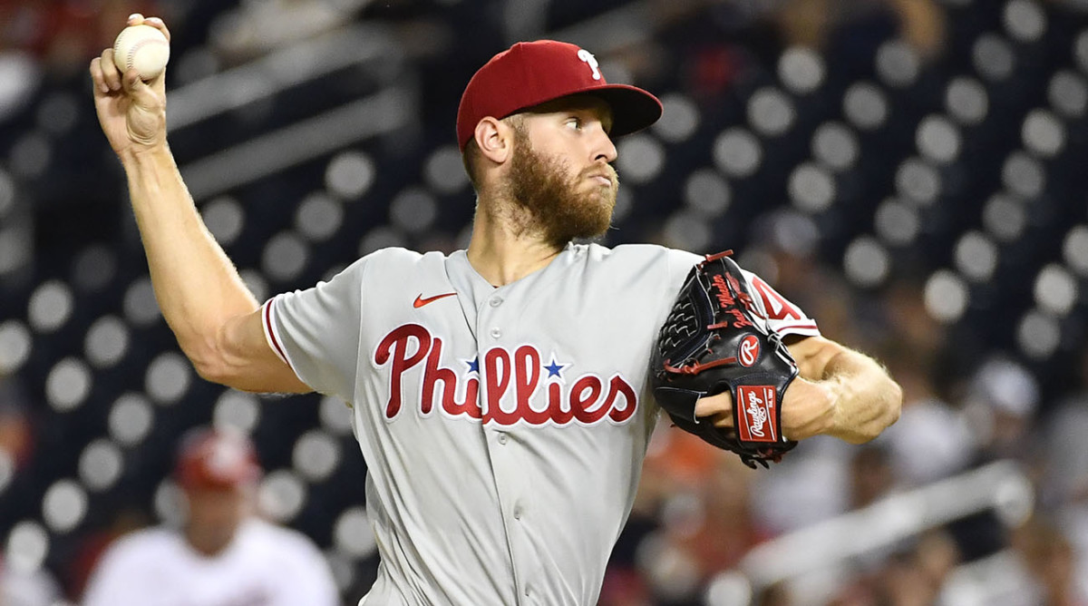 Phillies starting pitcher Zack Wheeler (45) throws to the Nationals during the sixth inning at Nationals Park.