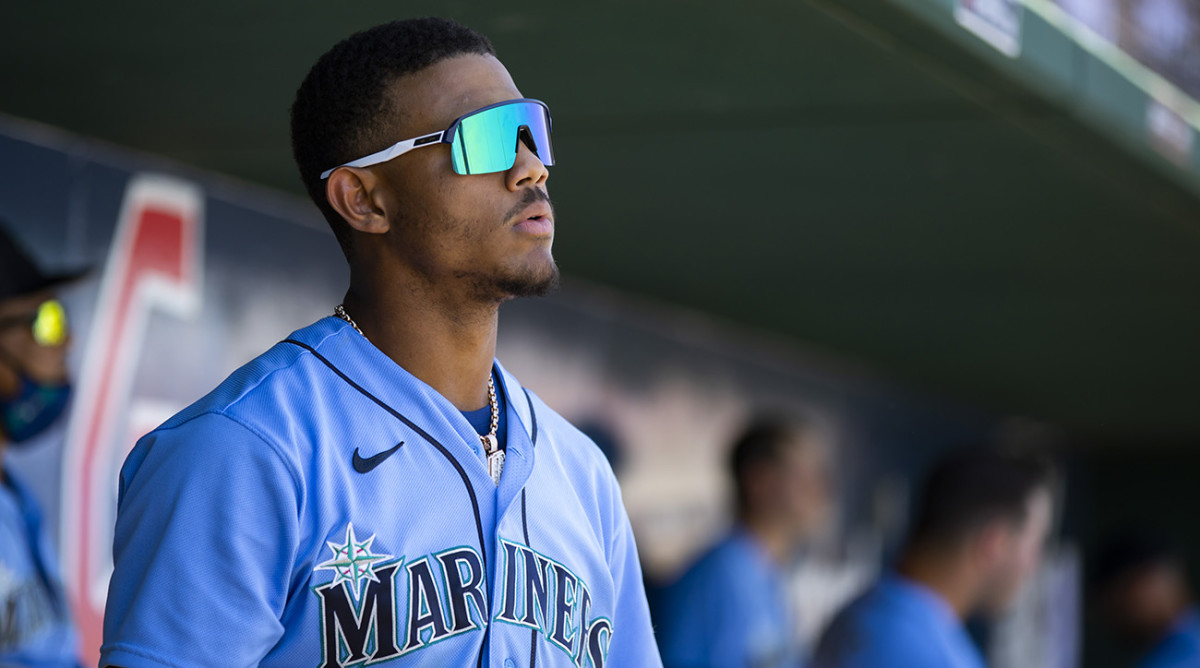 Seattle Mariners outfielder Julio Rodriguez against the Cincinnati Reds during a spring training game at Goodyear Ballpark.
