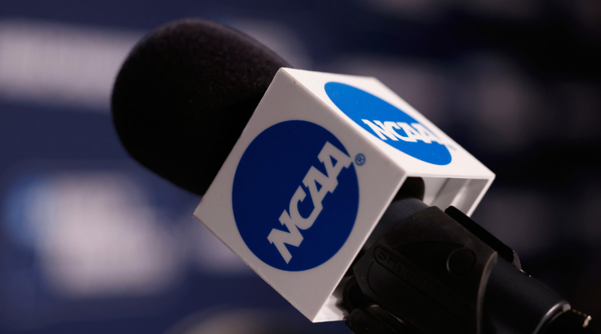 NCAA logo seen on a microphone