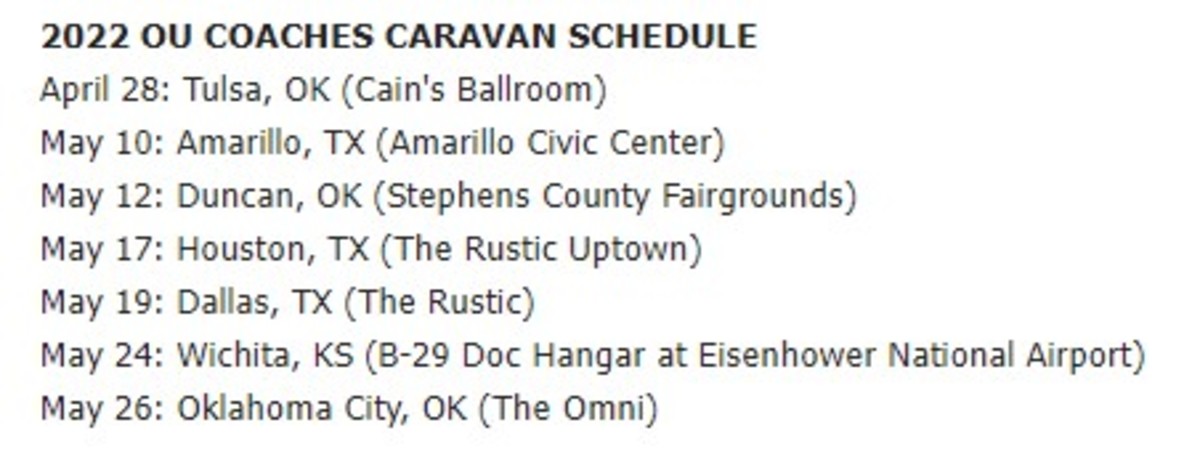 Full OU Coaches Caravan Schedule