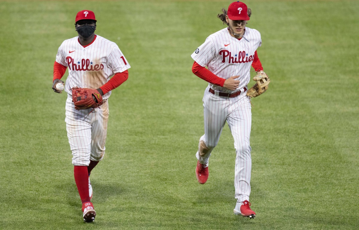 Philadelphia Phillies infielders Didi Gregorius (Left) and Alec Bohm (Right)