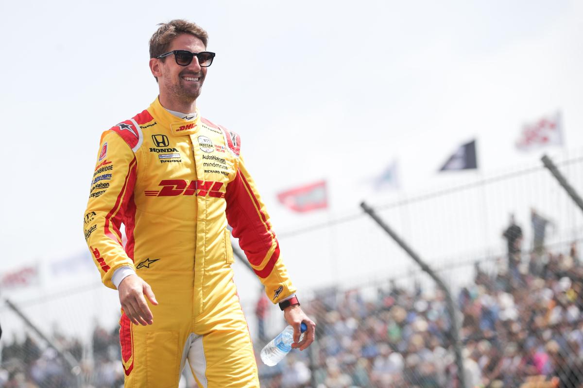 Romain Grosjean had a big smile on his file in anticipation of a strong eventual runner-up finish in Sunday's Acura Grand Prix of Long Beach. Photo: Chris Owens/IndyCar.
