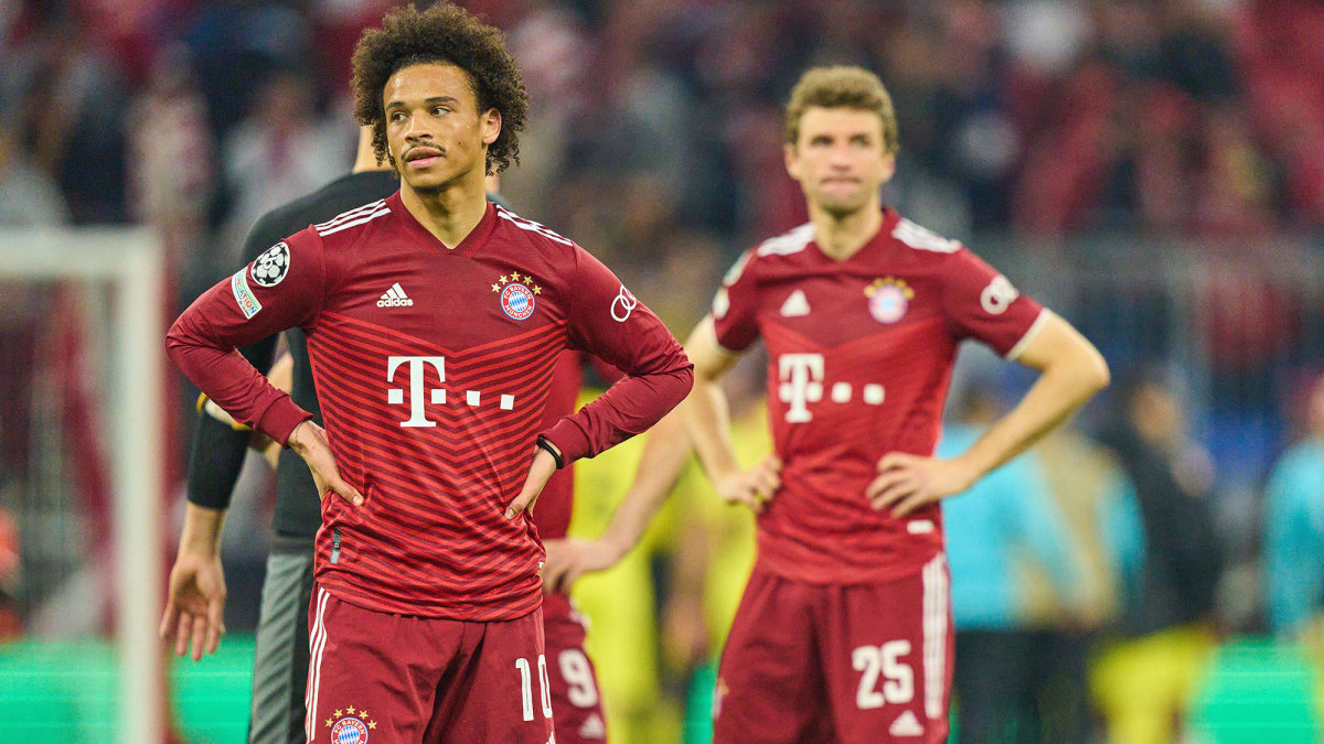 Leroy Sane and Thomas Muller after Bayern Munich’s Champions League loss to Villarreal