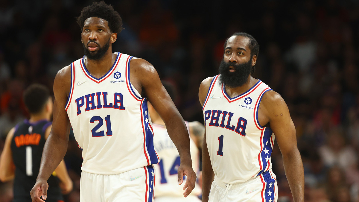 Philadelphia 76ers center Joel Embiid and guard James Harden against the Phoenix Suns.