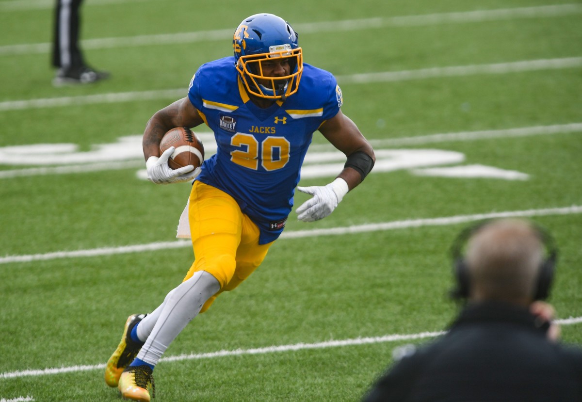 South Dakota State RB Pierre Strong runs with football