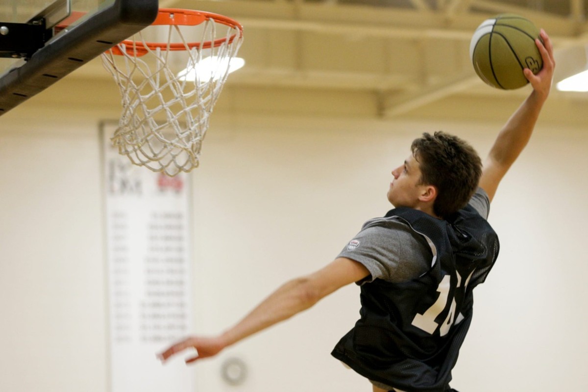 Wayzata's Camden Heide (161) goes up for a dunk during a Purdue Men's Basketball Elite Camp, Saturday, Aug. 24, 2019, at the Cordova Recreational Sports Center in West Lafayette. Purdue Men's Elite Basketball Camp.