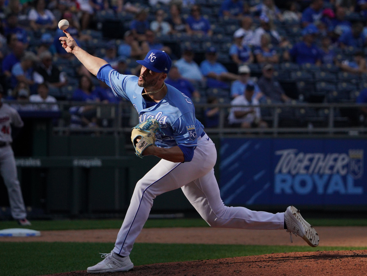 Oct 3, 2021; Kansas City, Missouri, USA; Kansas City Royals relief pitcher Dylan Coleman (65) delivers a pitch against the Minnesota Twins in the fifth inning at Kauffman Stadium. Mandatory Credit: Denny Medley-USA TODAY Sports