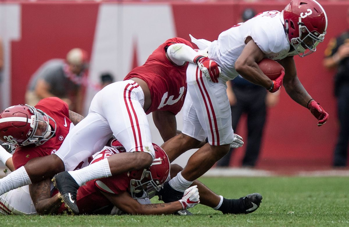 John Metchie III during Alabama's 2019 A-Day game