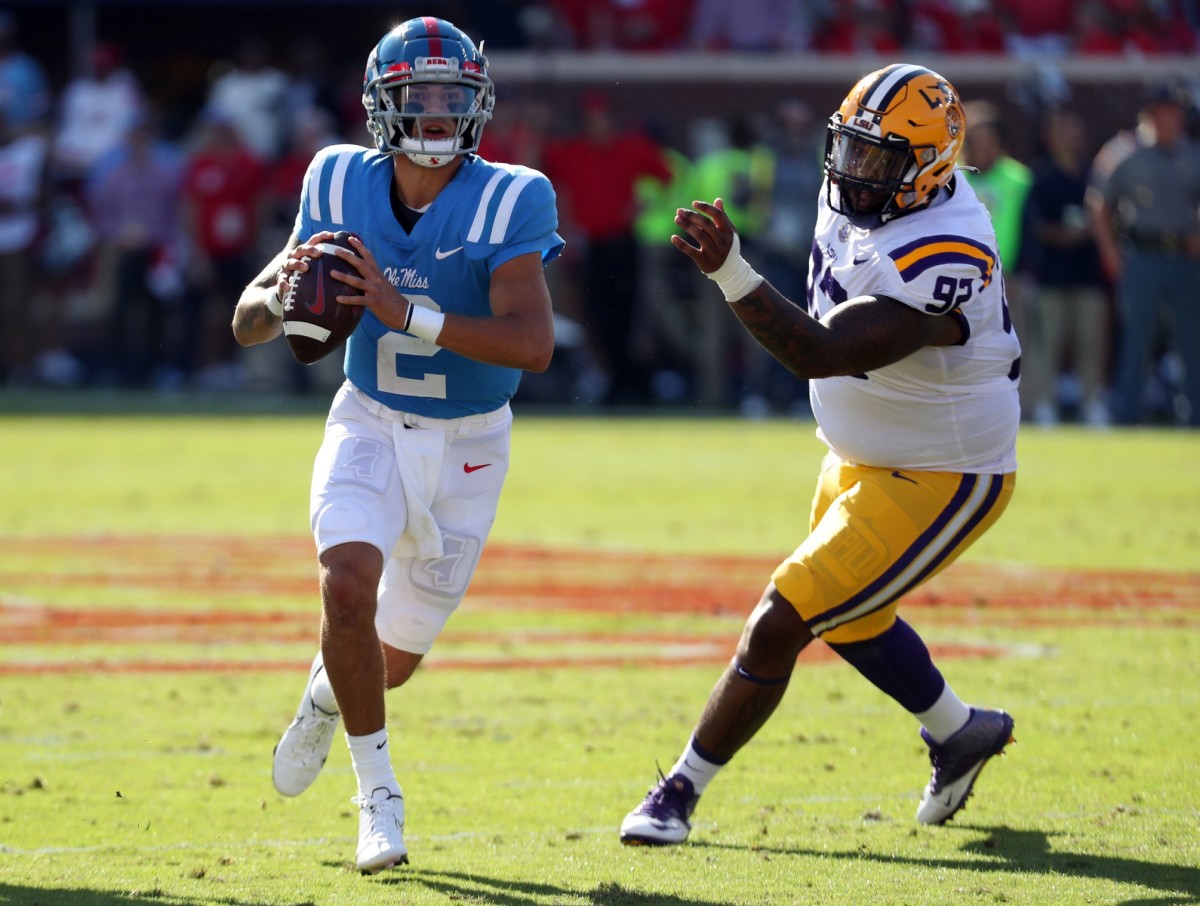 Mississippi quarterback Matt Corral (2) against LSU. Mandatory Credit: Petre Thomas-USA TODAY Sports