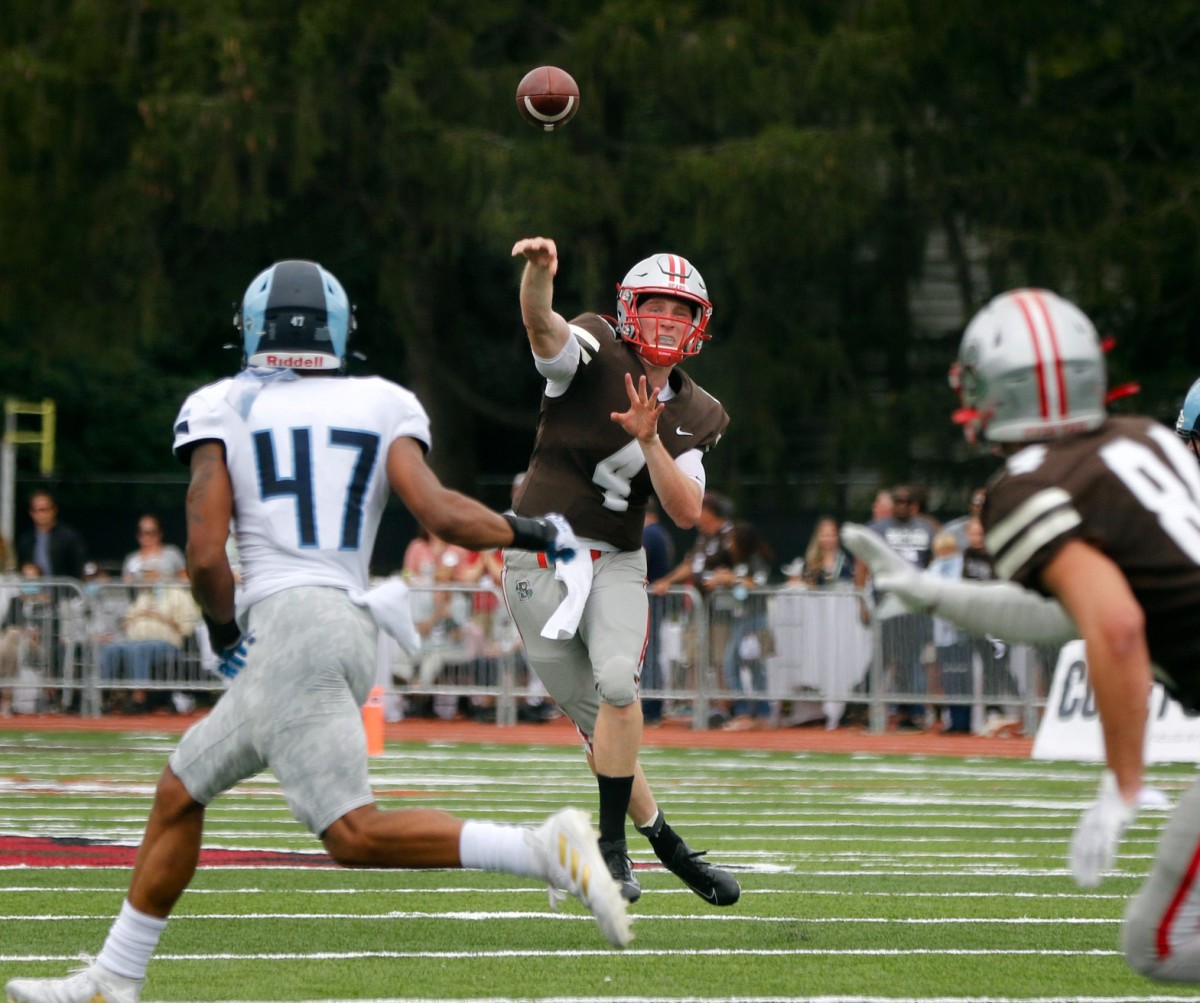 Brown QB EJ Perry throws to a receiver. Kris Craig/The Providence Journal / USA TODAY NETWORK
