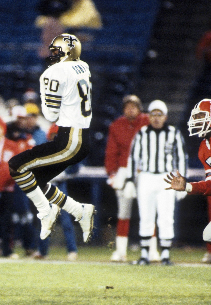 Dec 12, 1982; FILE PHOTO; New Orleans Saints receiver Lindsay Scott (80) in action against the Atlanta Falcons. Mandatory Credit: Manny Rubio-USA TODAY Sports