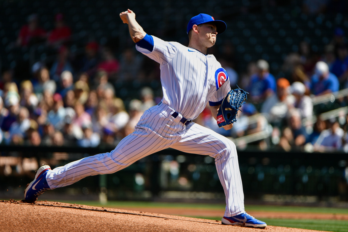 Mar 21, 2022; Mesa, Arizona, USA; Chicago Cubs pitcher Keegan Thompson (71) throws in the first inning against the Cincinnati Reds during spring training at Sloan Park. Mandatory Credit: Matt Kartozian-USA TODAY Sports