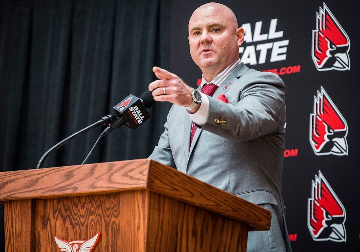 Michael Lewis, 44, introduced as Ball State men's basketball head coach on March 25.