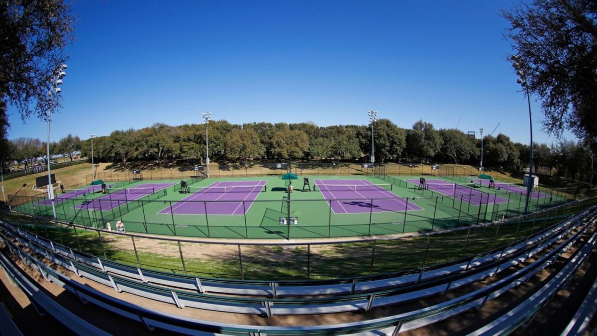 The purple courts of the Bayard H. Friedman Tennis Center at TCU