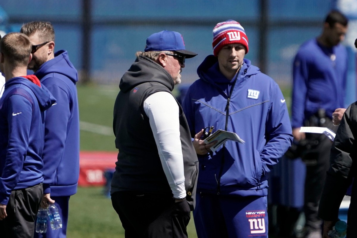 New York Giants defensive coordinator Don \"Wink\" Martindale on the field for the voluntary minicamp at the Quest Diagnostics Training Center in East Rutherford on Wednesday, April 20, 2022.