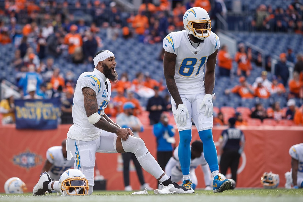 Los Angeles Chargers wide receiver Keenan Allen (13) and wide receiver Mike Williams (81) before the game against the Denver Broncos at Empower Field at Mile High.
