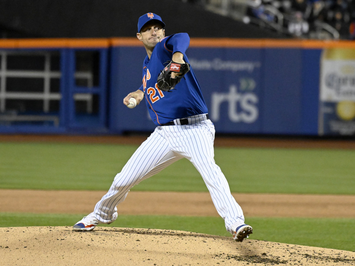 New York Mets starting pitcher Max Scherzer delivers to a San Francisco Giants batter during the second inning of the second game of a baseball doubleheader Tuesday, April 19, 2022, in New York.