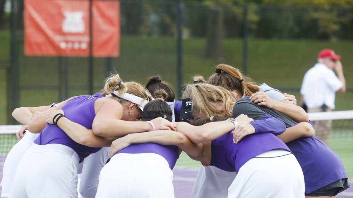 TCU women's tennis team before taking on Kansas State in the first round of the Big 12 Conference Tennis Championship on April 21, 2022