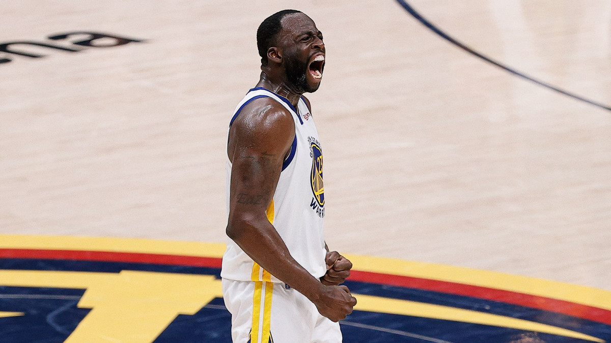 Golden State Warriors forward Draymond Green (23) reacts after a play against the Denver Nuggets in the fourth quarter during game three of the first round for the 2022 NBA playoffs.