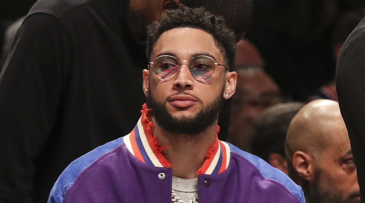 Ben Simmons on the bench during a Nets game.