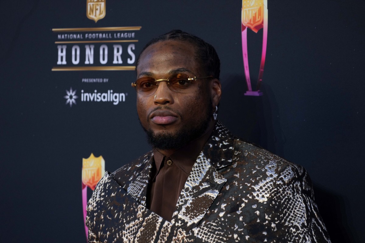 Derrick Henry with the Tennessee Titans appears on the red carpet prior to the NFL Honors awards presentation at YouTube Theater.