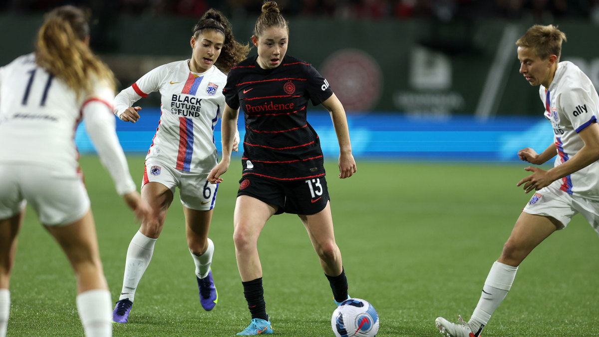 Olivia Moultrie, 16, plays for the Portland Thorns