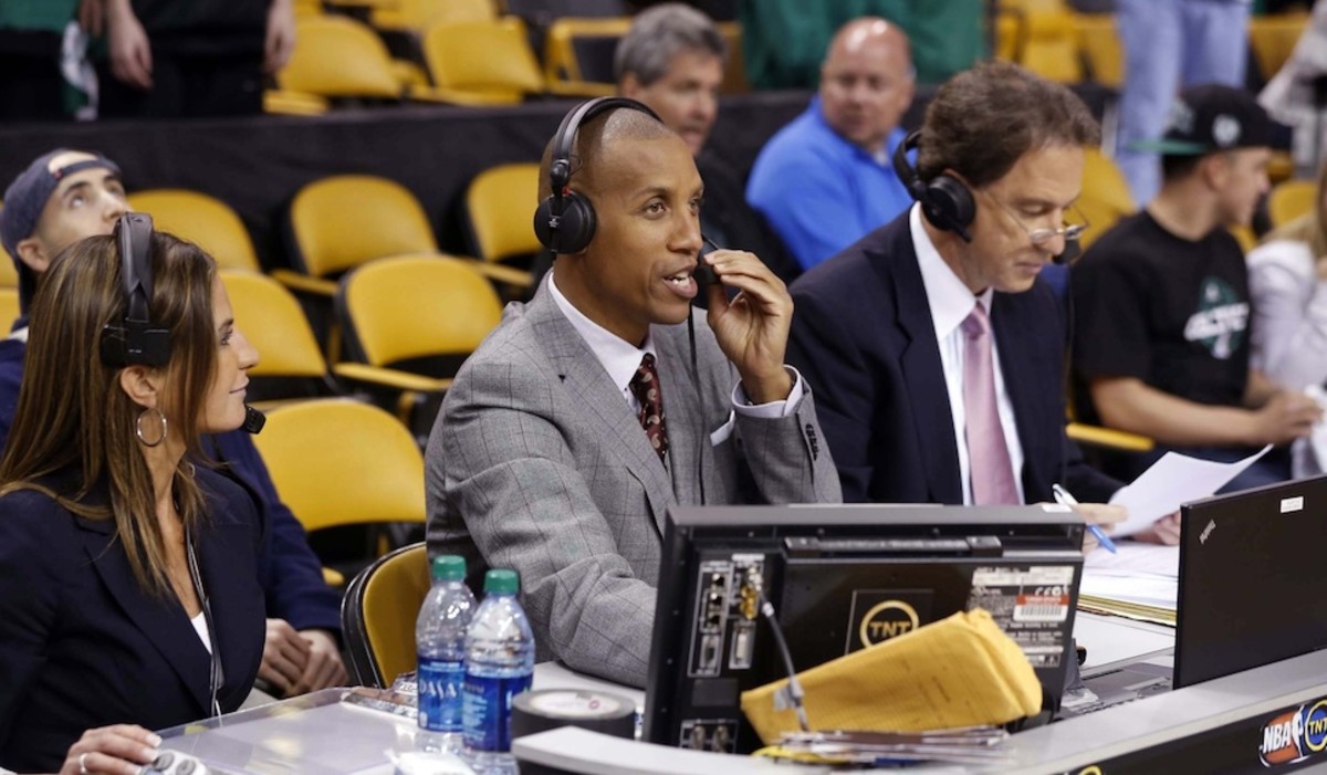 Reggie Miller serves as a game analyst for TNT in Boston.