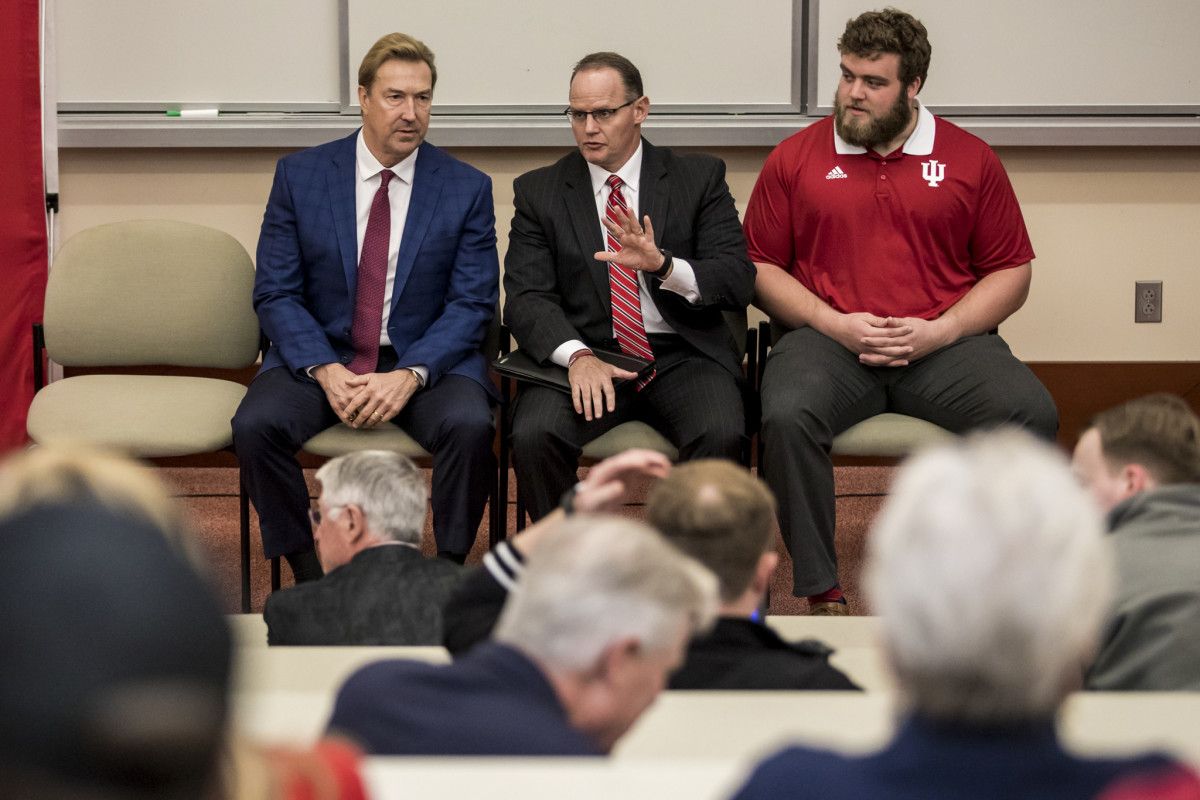Terry Tallen, Tom Allen and Wes Martin await the announcement of the Terry Tallen Football Complex.